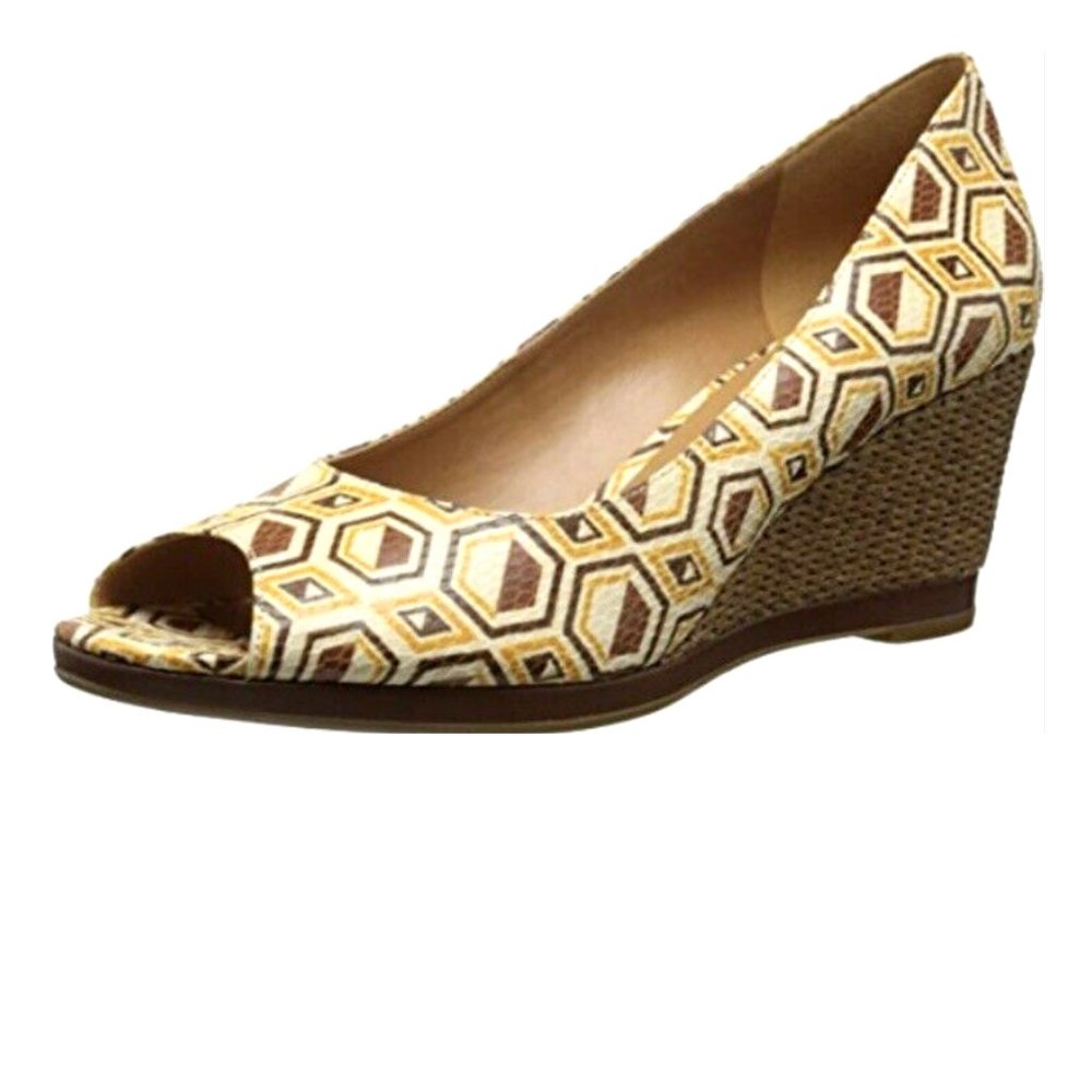 Naturalizer Narlene Vanilla Print Wedge Heels Size 8.5N Narrow Granny-core Retro